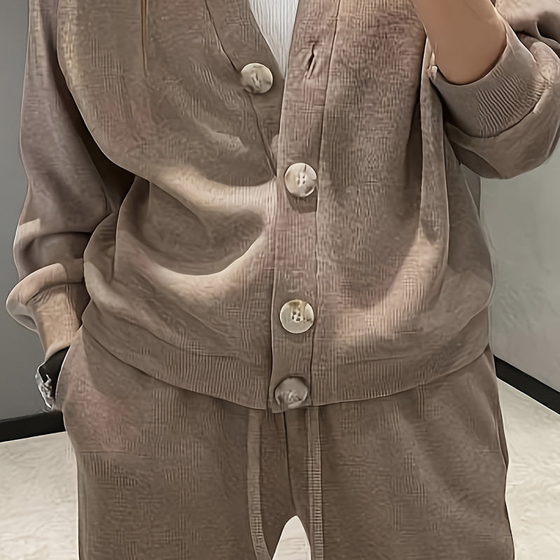 Cardigan en maille décontracté avec poche et pantalon de survêtement à cordon de serrage