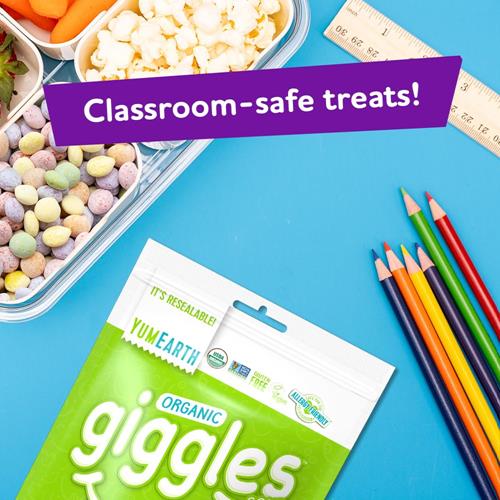 Bonbons tendres acidulés bio Yumearth Sour Giggles - Sans allergènes (9 principaux), sans colorants ni arômes artificiels, sans OGM, sans gluten, bonbons végétaliens - Sachet de 141 g (lot de 1)