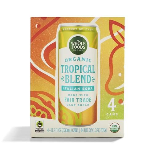 Boisson gazeuse italienne biologique Whole Foods Market, saveur fruits tropicaux, 33 cl (Lot de 4)
