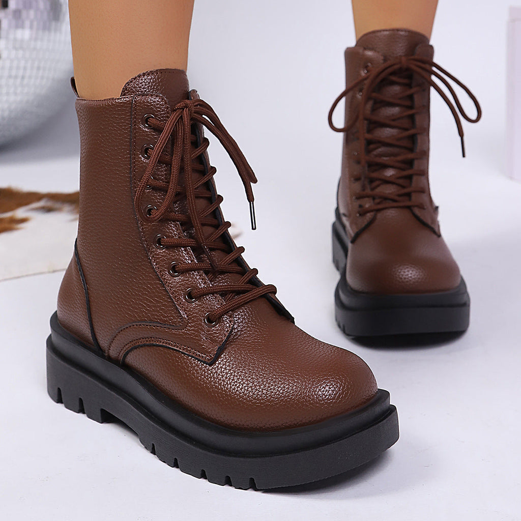 Bottines lacées à gros talons et bout rond pour femmes grandes tailles