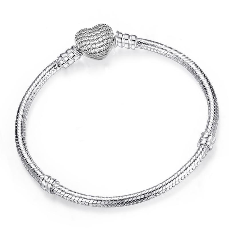 Bracelet fin chaîne serpent couleur argent, de luxe, moderne et de haute qualité, authentique, compatible avec les charms européens pour femmes, avec cœur et étoile