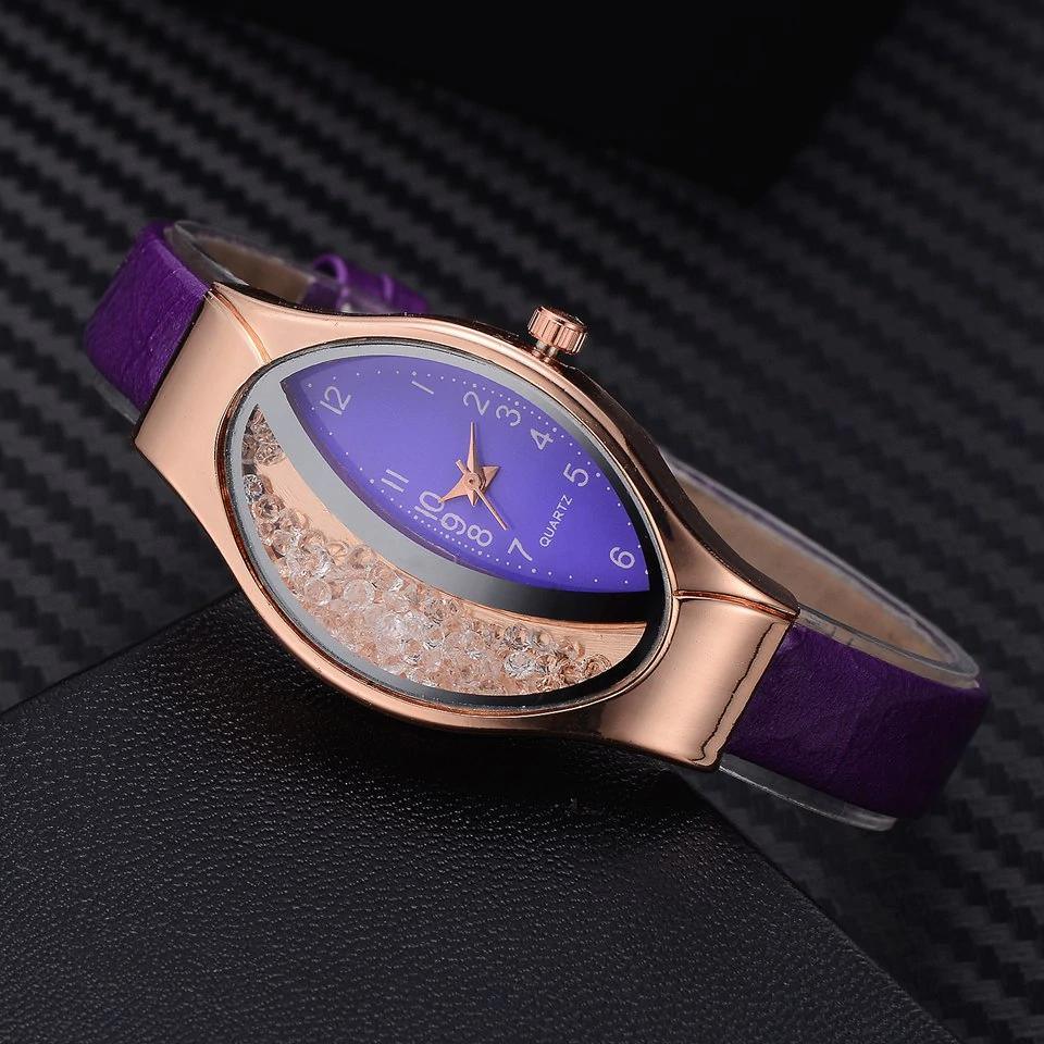 Montre de luxe Ellipse en PU à bracelet en cuir pour femmes, montre-bracelet à quartz sport en strass pour femmes et jeunes filles
