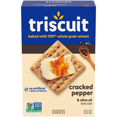 Triscuit Biscuits de Blé Entier Poivre Noir Concassé et Huile d'Olive, Collations pour le Déjeuner, Biscuits Apéritifs, 240 g