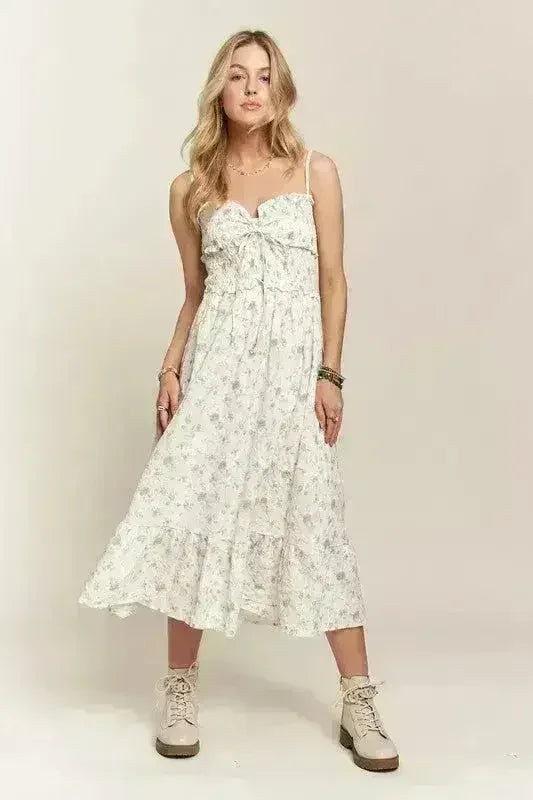 Robe Caraco Smockée à Col Coeur et Imprimé Floral ADORA