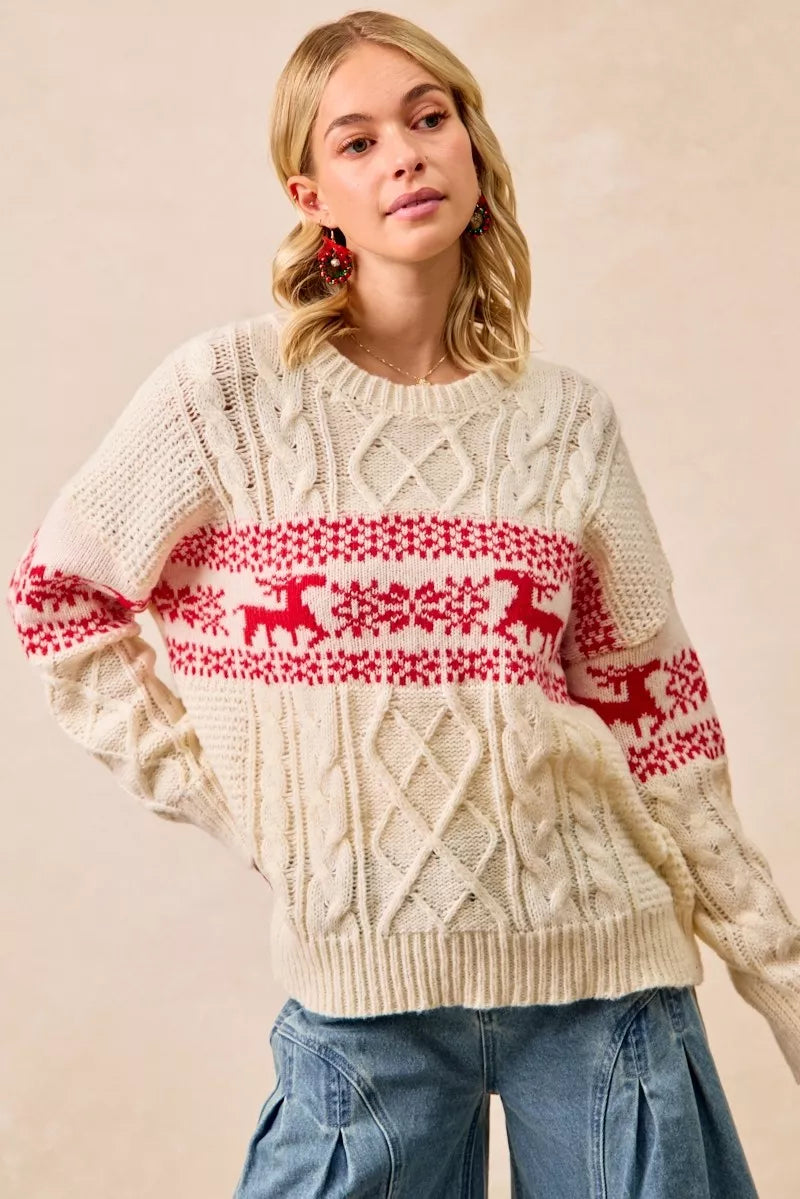 Pull torsadé BiBi motif de Noël