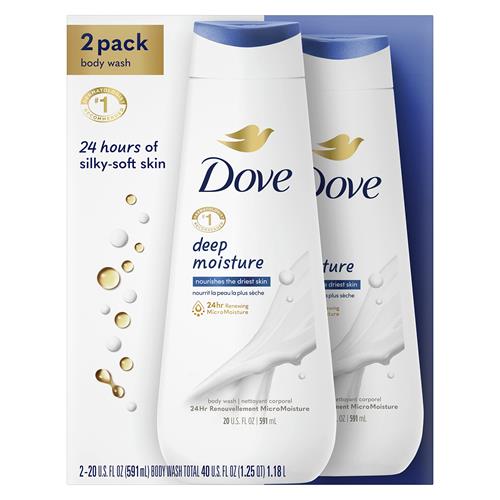Gel Douche Dove Hydratation Profonde Lot de 2 Pour Peaux Sèches Nettoyant Hydratant Avec Micromoisseur Régénérateur 24h Nourrit Les Peaux Les Plus Sèches 591 ml