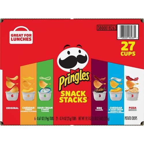 Pringles Croustilles, Snack Stacks, Collations pour le déjeuner, Collations pour le bureau et les enfants, Paquet varié (27 gobelets)