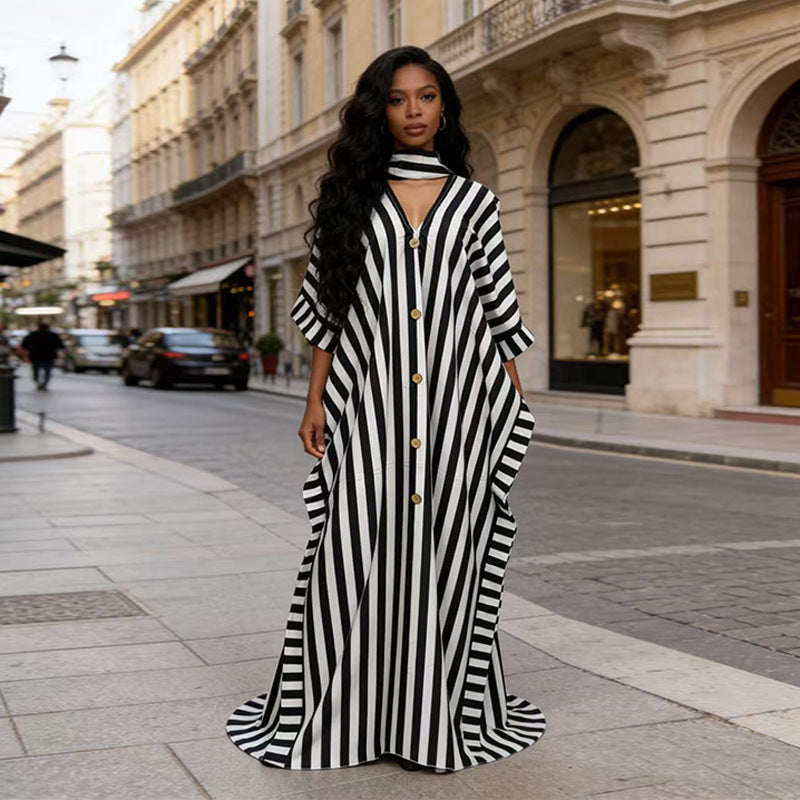 Robe longue ample rayée d'inspiration africaine | Taille unique 5 couleurs