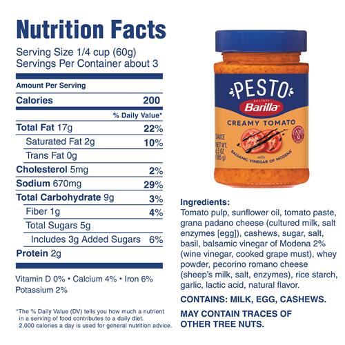 Barilla Creamy Tomato Pesto, 6.5 Oz