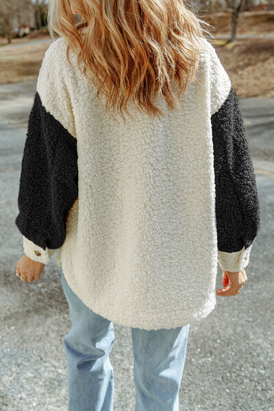 Veste Sherpa Mignonne pour Femme avec Fermeture Boutonnée et Col, Style Rétro Élégant