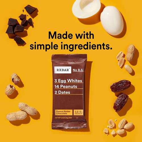 Barres protéinées Rxbar, En-cas protéiné, Barres d'en-cas, Beurre de cacahuète et chocolat, Boîte de 258 g (5 barres)