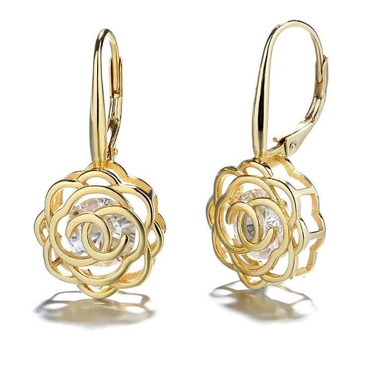 Boucles d'oreilles dormeuses rose avec cristaux Swarovski en cage