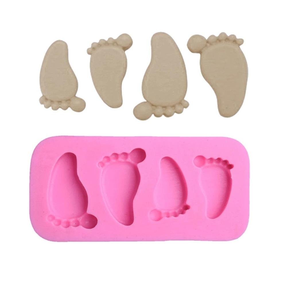 Moule à gâteau en silicone 3D pieds de bébé, moule à chocolat, fondant, outil de décoration de gâteaux, ustensile de cuisson pour pudding, moules en silicone empreintes de pieds de bébé, moule à savon en fondant, décoration de gâteau de baby shower.