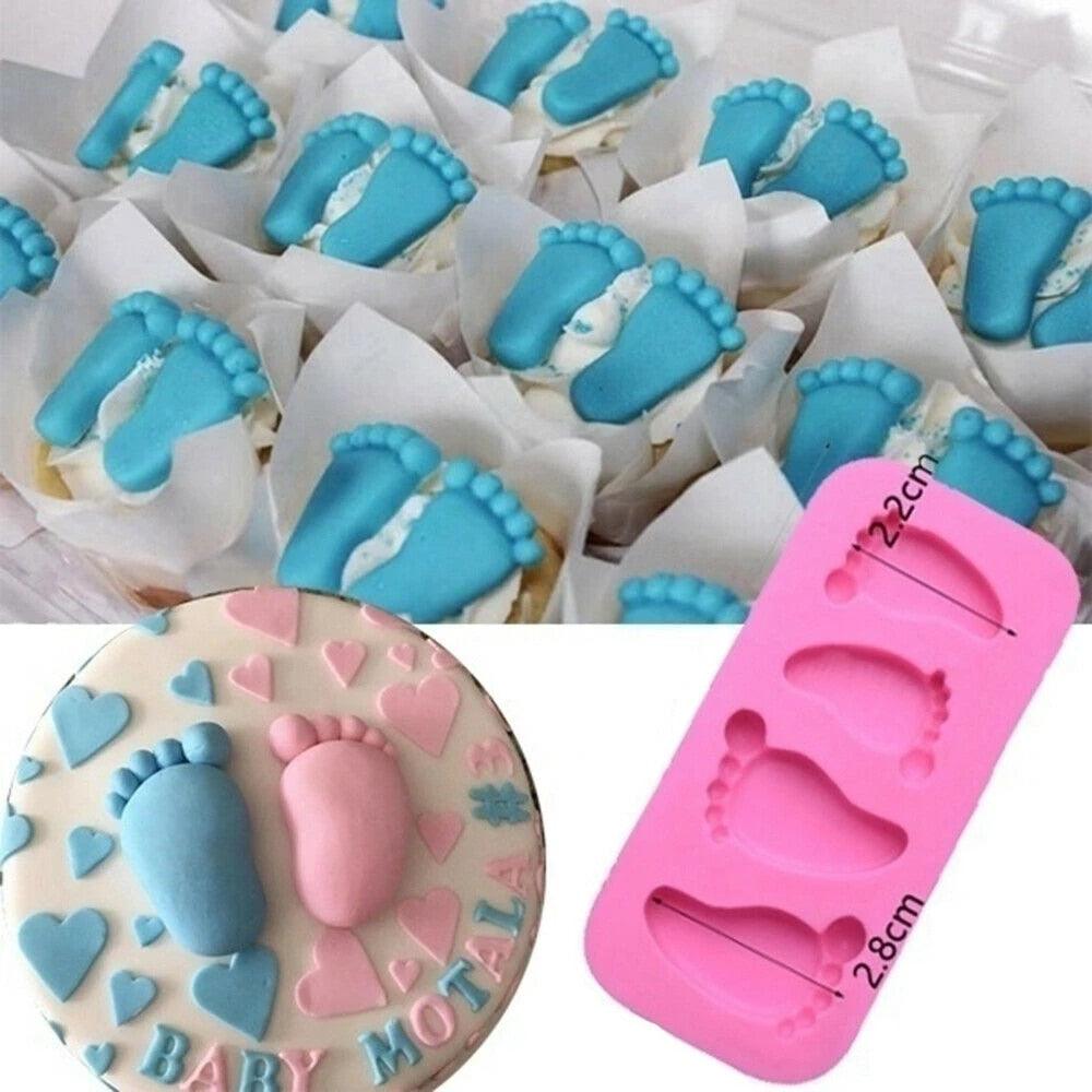 Moule à gâteau en silicone 3D pieds de bébé, moule à chocolat, fondant, outil de décoration de gâteaux, ustensile de cuisson pour pudding, moules en silicone empreintes de pieds de bébé, moule à savon en fondant, décoration de gâteau de baby shower.