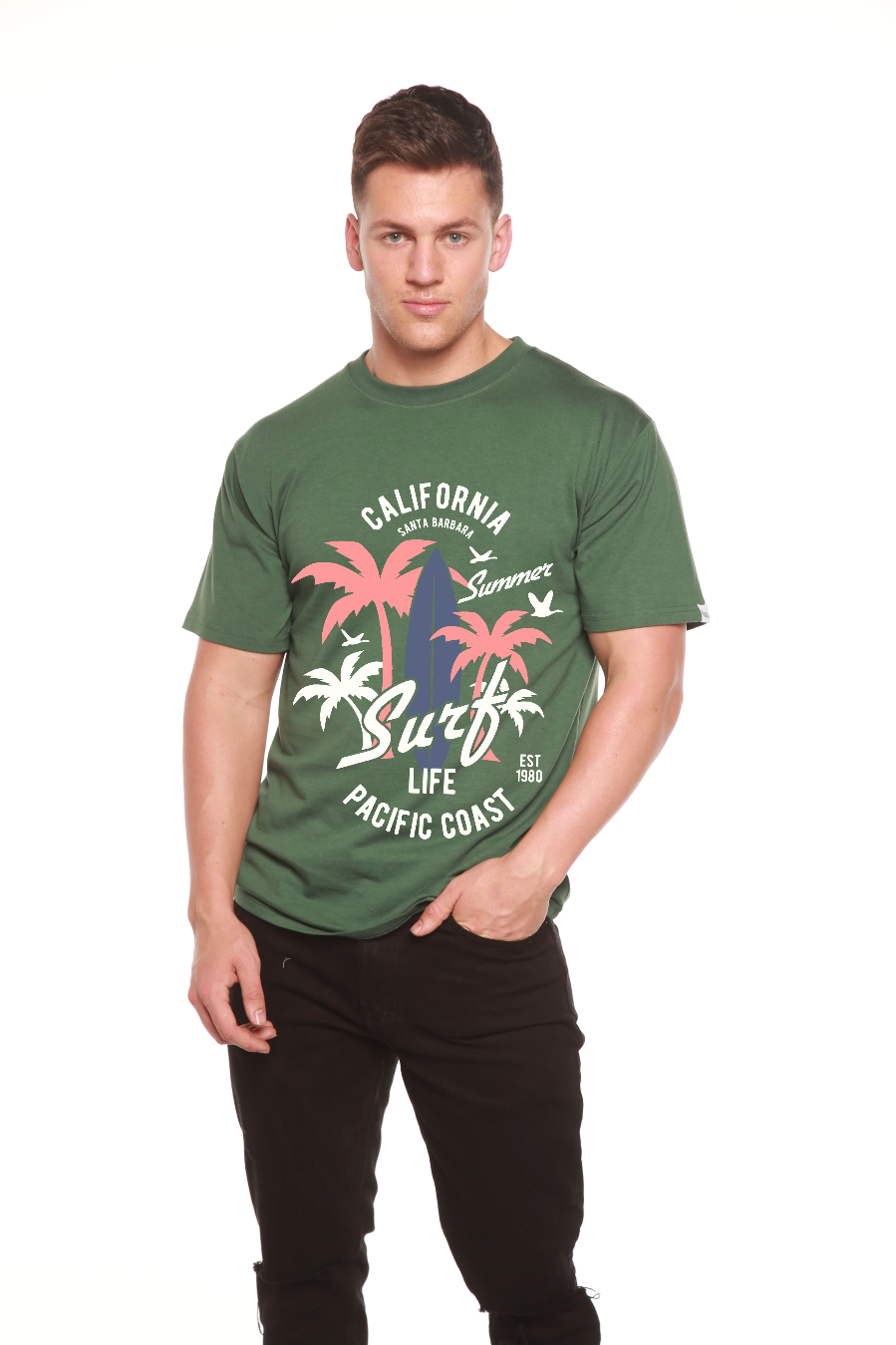 T-shirt graphique à manches courtes California Surf pour homme en viscose de bambou et coton biologique