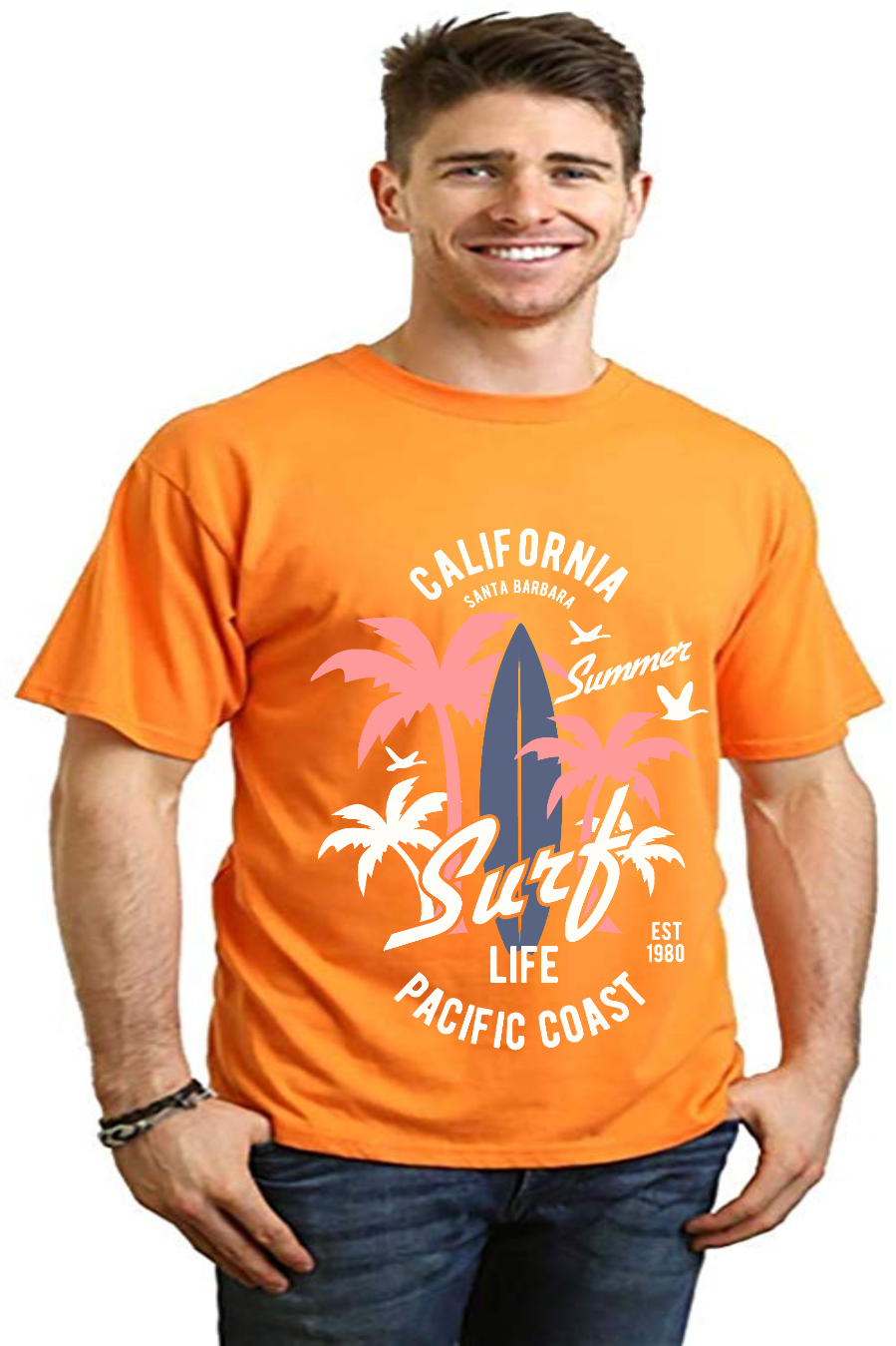 T-shirt graphique à manches courtes California Surf pour homme en viscose de bambou et coton biologique