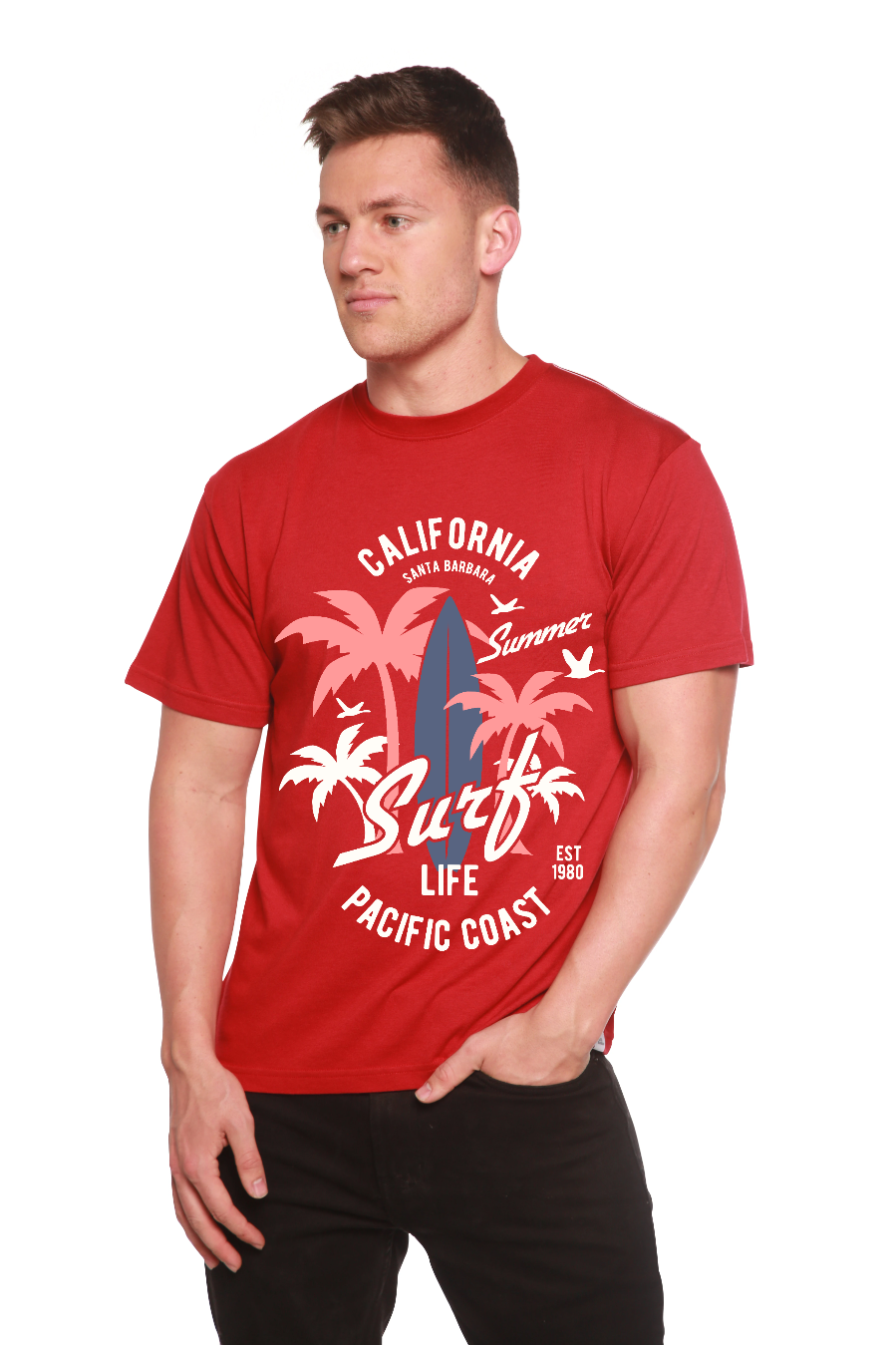 T-shirt graphique à manches courtes California Surf pour homme en viscose de bambou et coton biologique