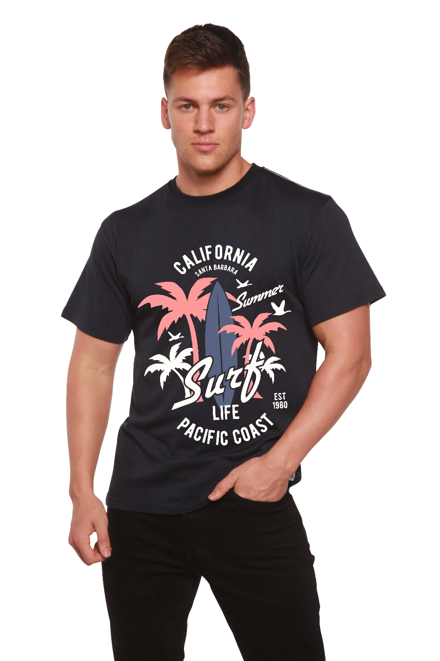 T-shirt graphique à manches courtes California Surf pour homme en viscose de bambou et coton biologique