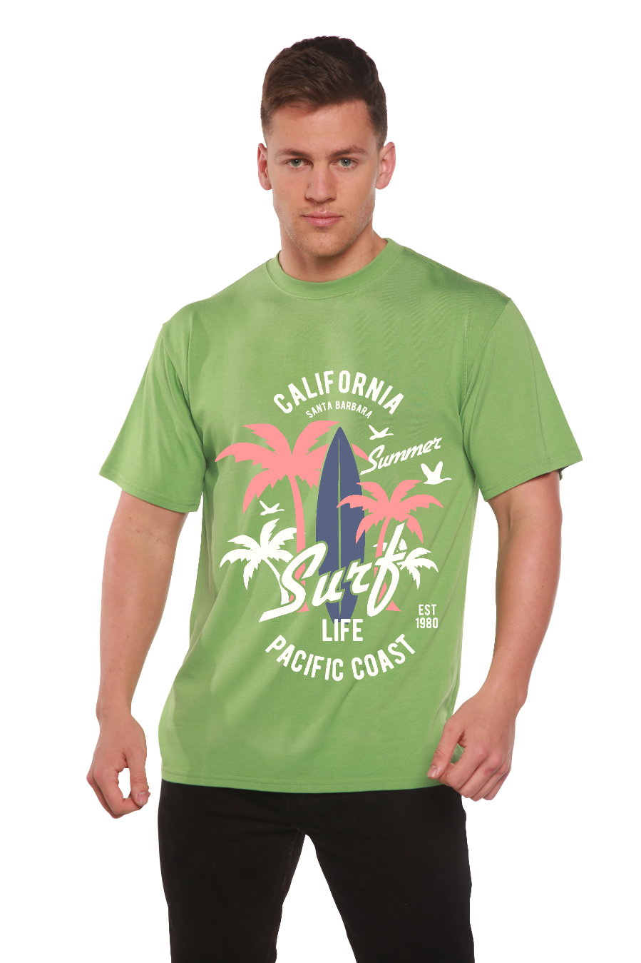 T-shirt graphique à manches courtes California Surf pour homme en viscose de bambou et coton biologique