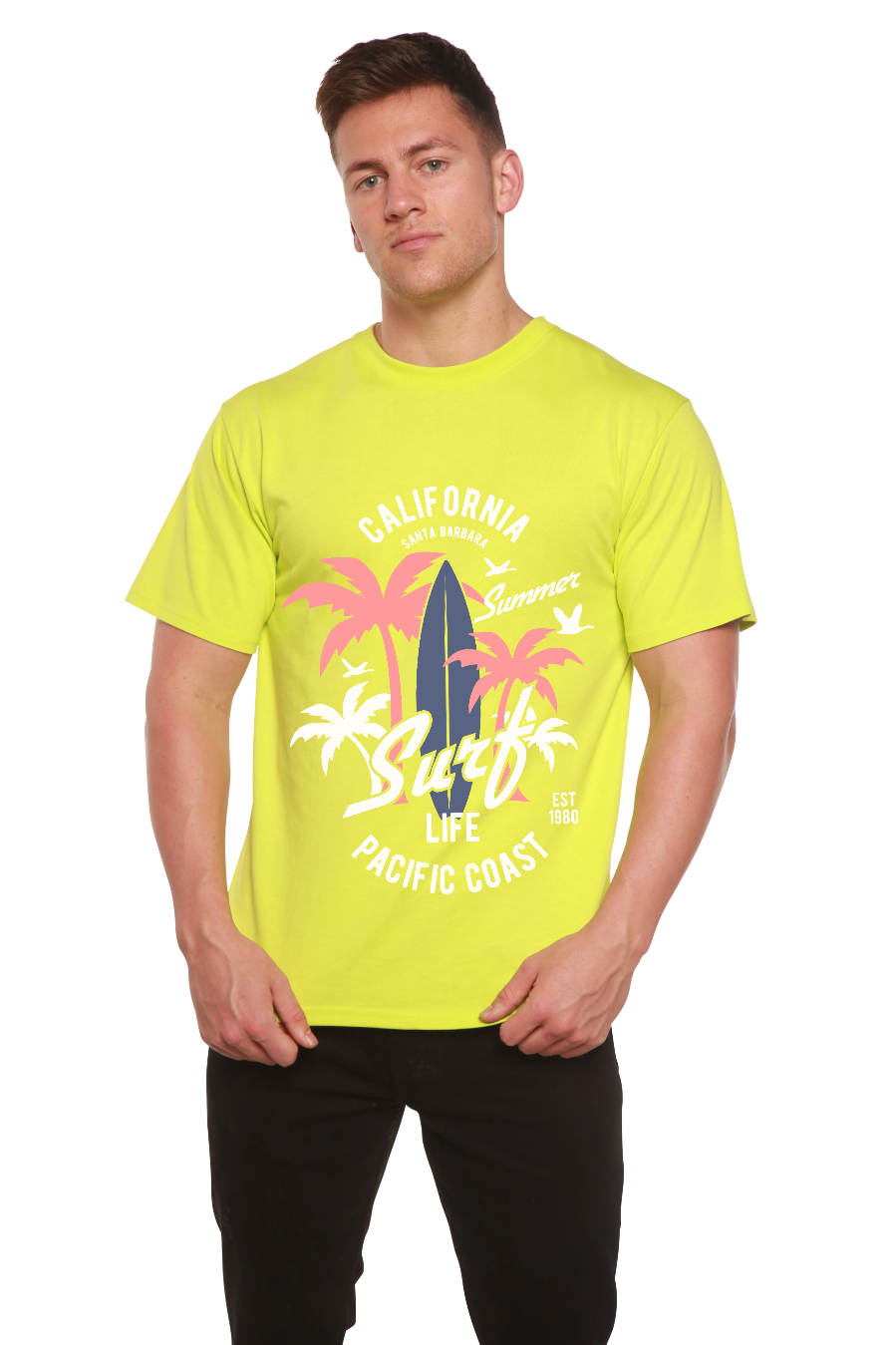T-shirt graphique à manches courtes California Surf pour homme en viscose de bambou et coton biologique