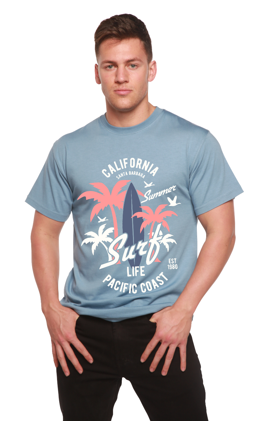 T-shirt graphique à manches courtes California Surf pour homme en viscose de bambou et coton biologique