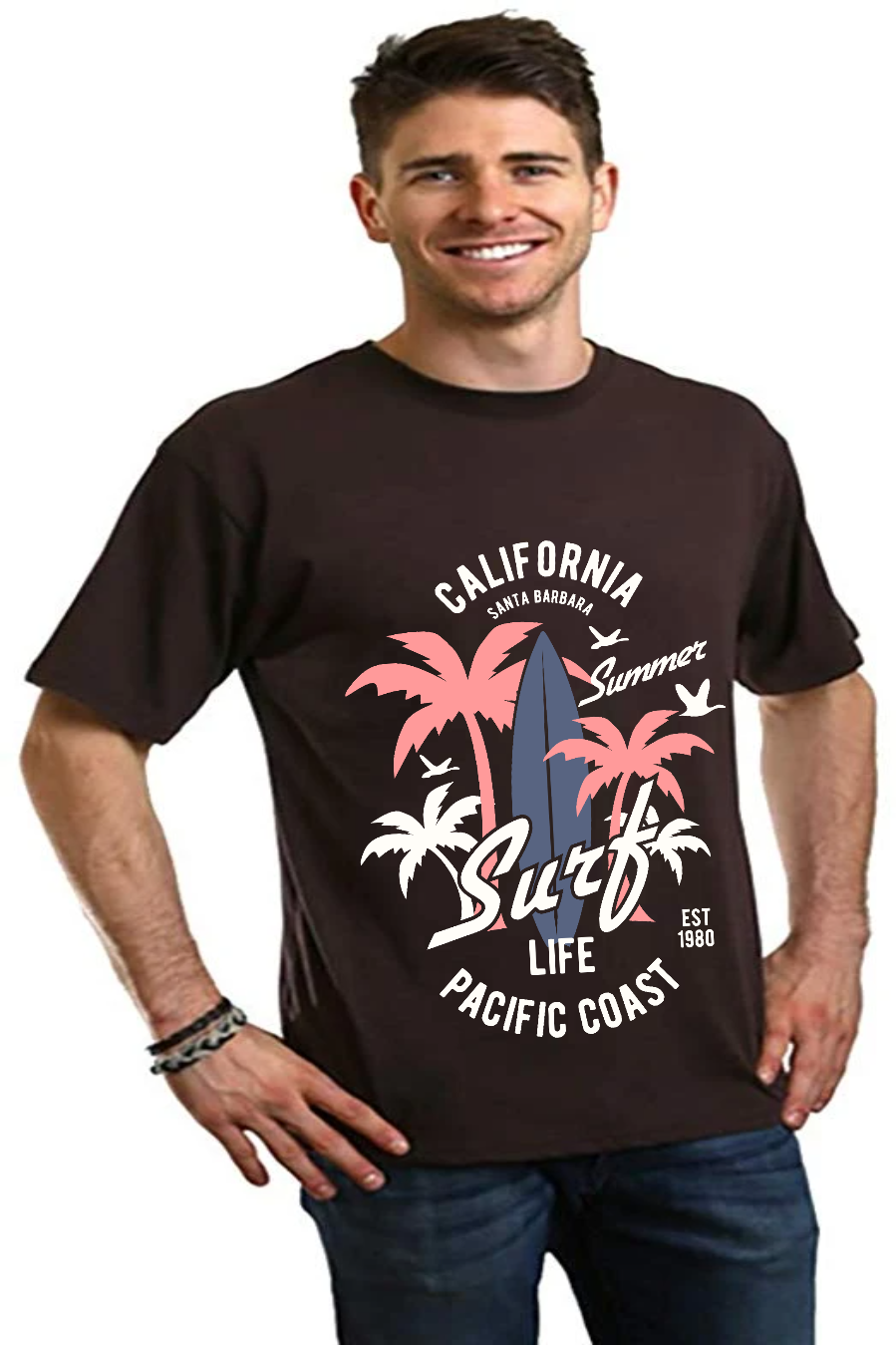 T-shirt graphique à manches courtes California Surf pour homme en viscose de bambou et coton biologique