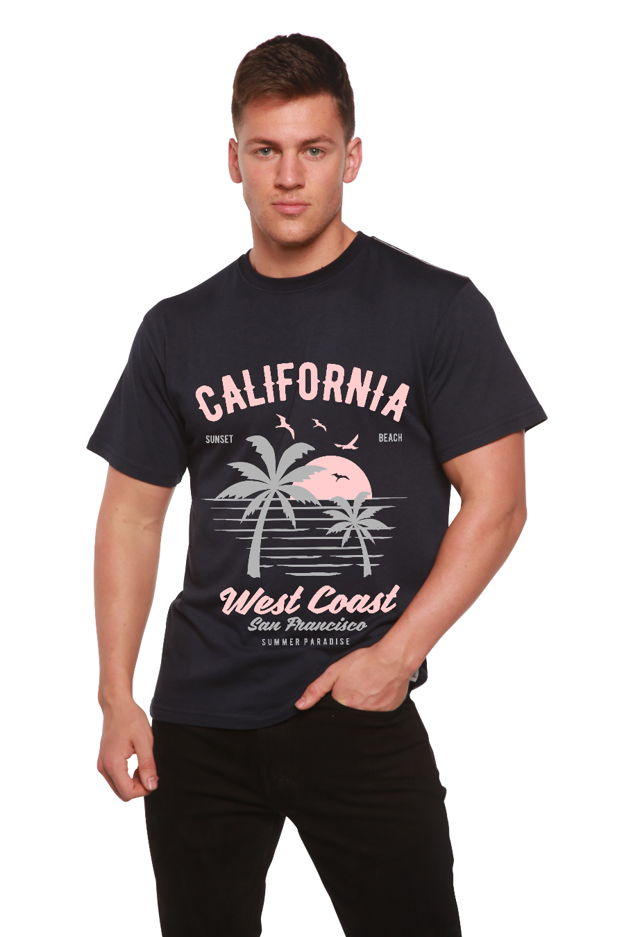 T-shirt graphique à manches courtes pour homme en viscose de bambou et coton biologique California West Coast