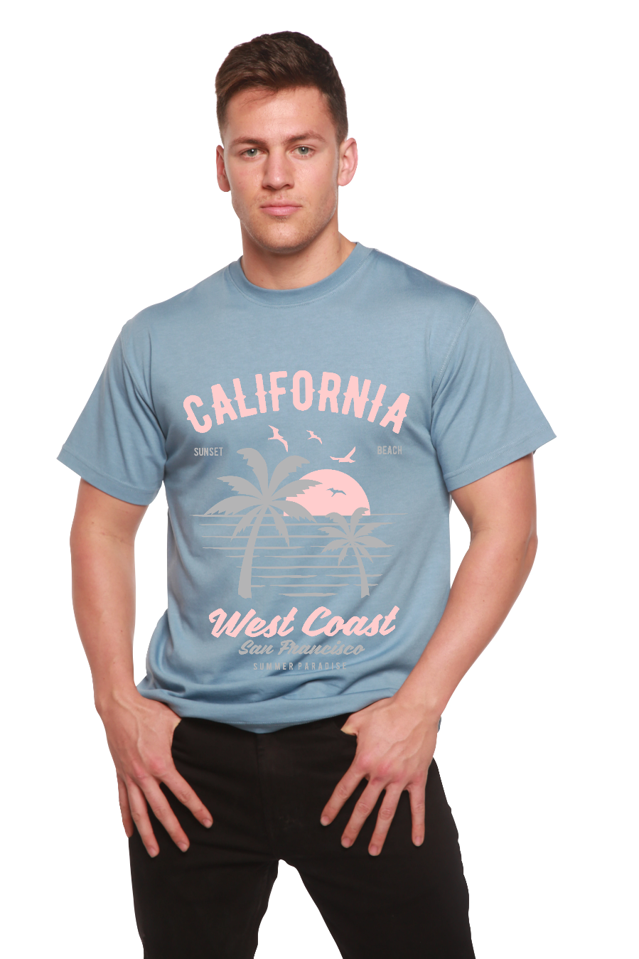 T-shirt graphique à manches courtes pour homme en viscose de bambou et coton biologique California West Coast