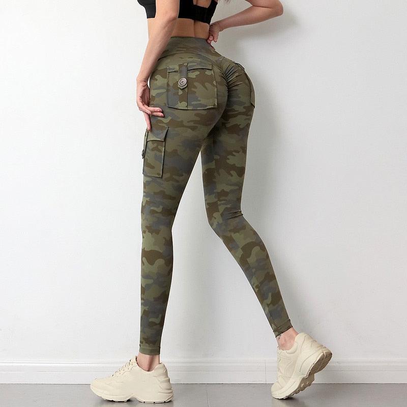 Legging de Yoga Camouflage avec Poches pour Femmes, Legging de Fitness, Pantalon de Sport avec Poches, Legging Vert pour Femmes, Legging Moulant et Mince pour la Gym, Pantalon Push Up Élastique et Mince pour l'Automne et l'Hiver