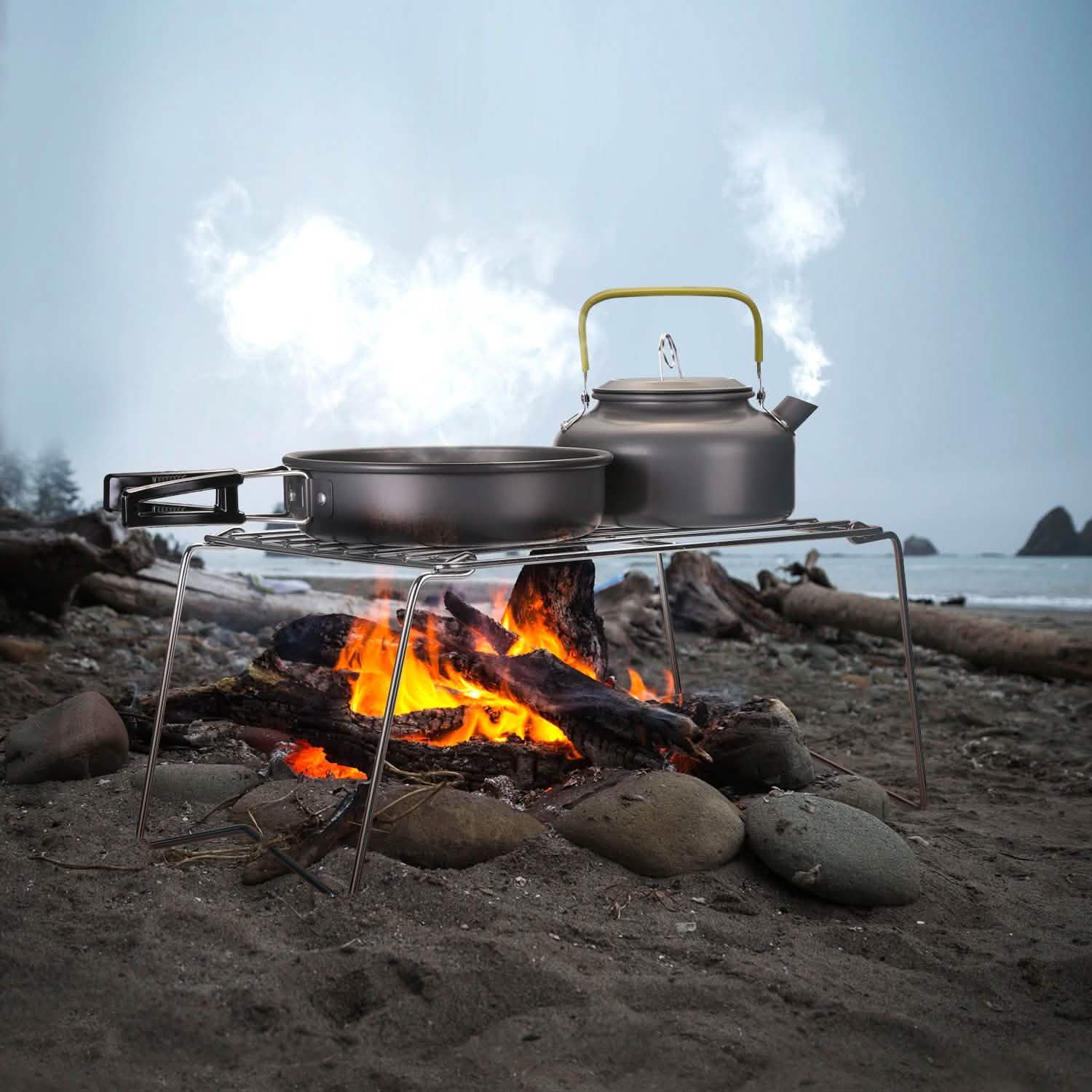 Grille de camping BBQ pliable et légère en acier maillé portable
