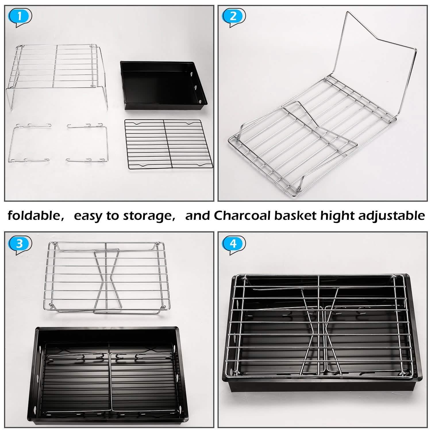 Grille de camping BBQ pliable et légère en acier maillé portable