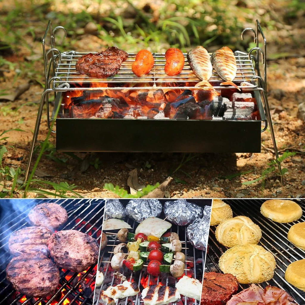 Grille de camping BBQ pliable et légère en acier maillé portable
