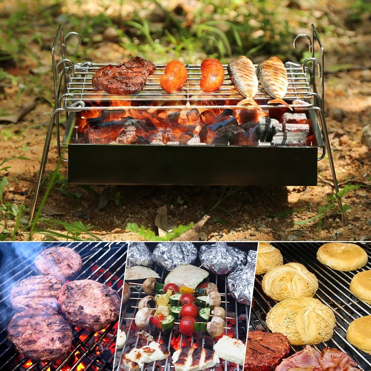 Grille de camping BBQ pliable et légère en acier maillé portable