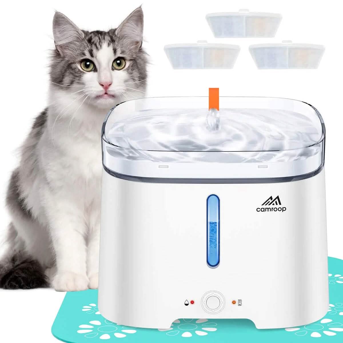 Distributeur d'eau automatique CAMROOP pour animaux de compagnie avec indicateur et tapis en silicone