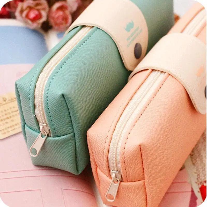 Trousse à Crayons en Cuir PU à Boutons Métalliques au Design Unique et aux Couleurs Sucrées pour Filles, Jolie Pochette à Crayons pour Garçons Étudiants