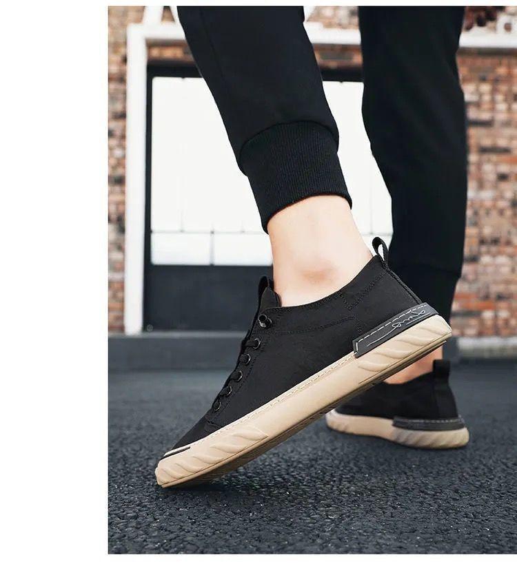 Baskets décontractées en toile pour hommes, confortables et polyvalentes, respirantes, chaussures de sport plates, légères, pour la marche en extérieur, design moderne.