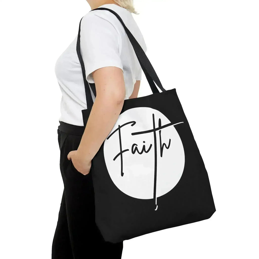 Grand sac fourre-tout Faith – Affirmation chrétienne – Blanc et Noir
