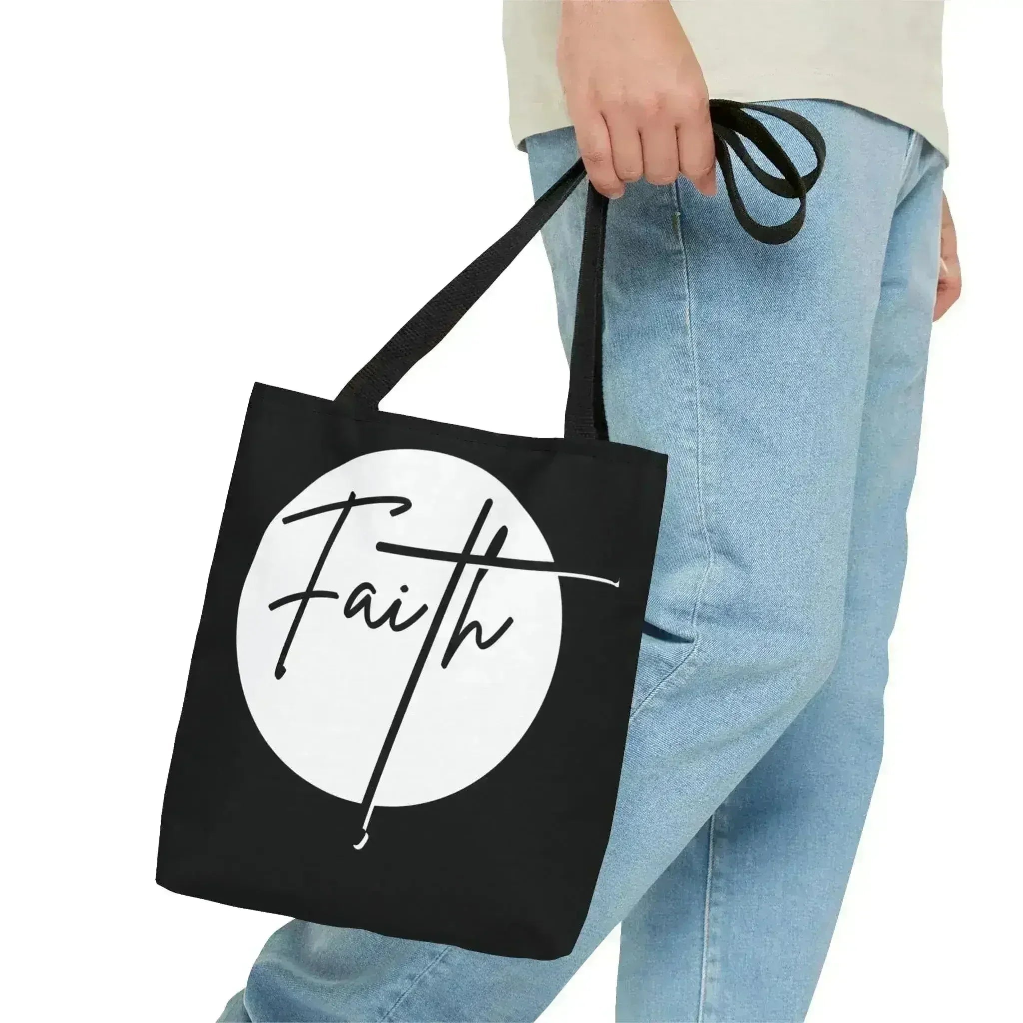 Grand sac fourre-tout Faith – Affirmation chrétienne – Blanc et Noir