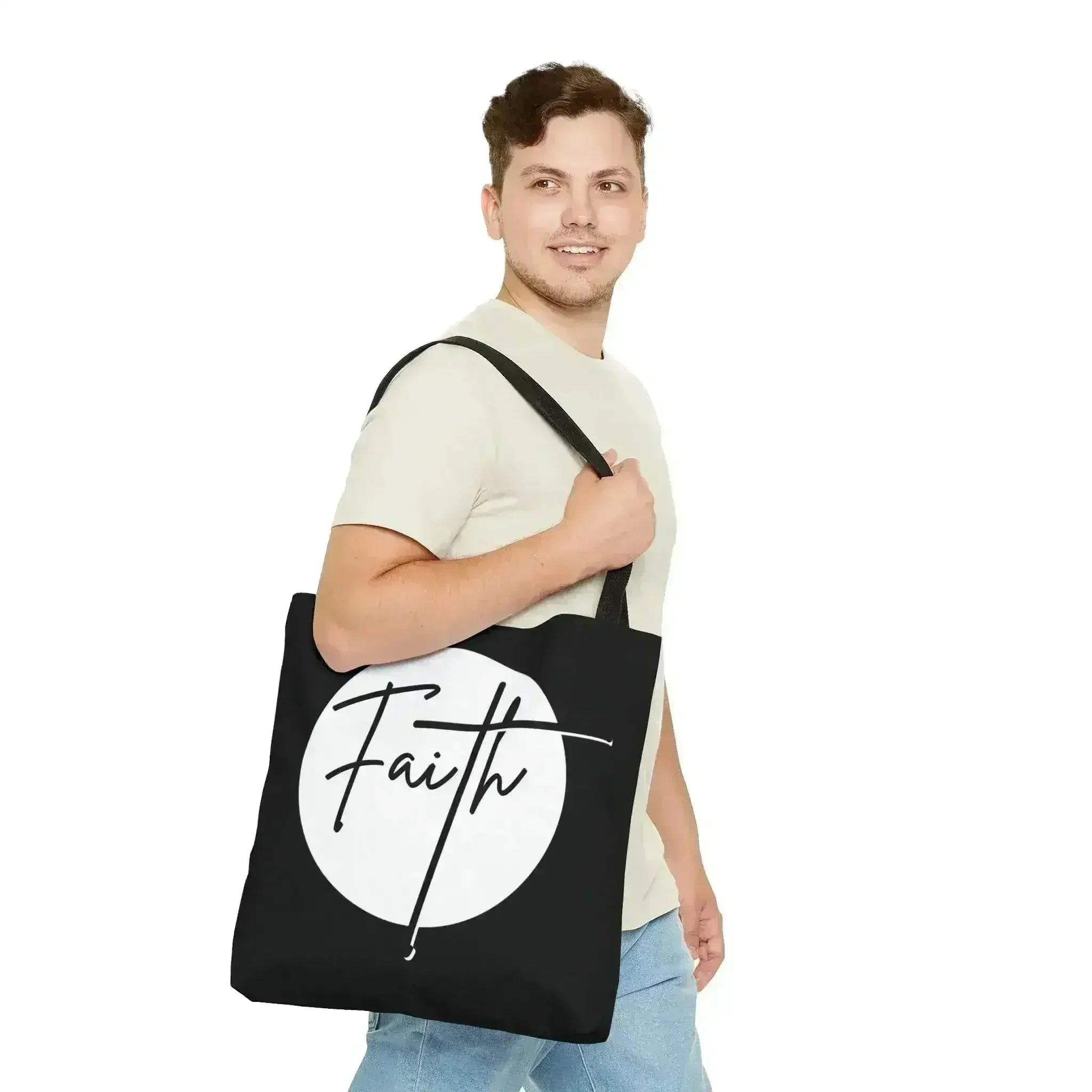 Grand sac fourre-tout Faith – Affirmation chrétienne – Blanc et Noir