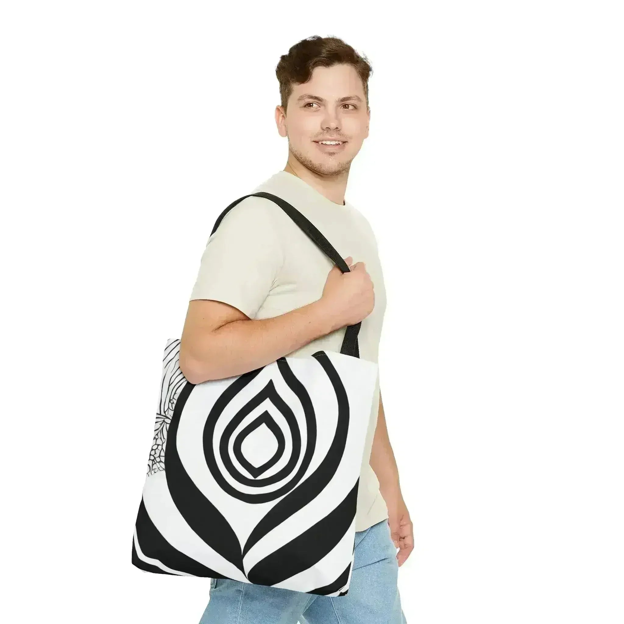 Large Tote Bag Floral Black Line Art Print 60110