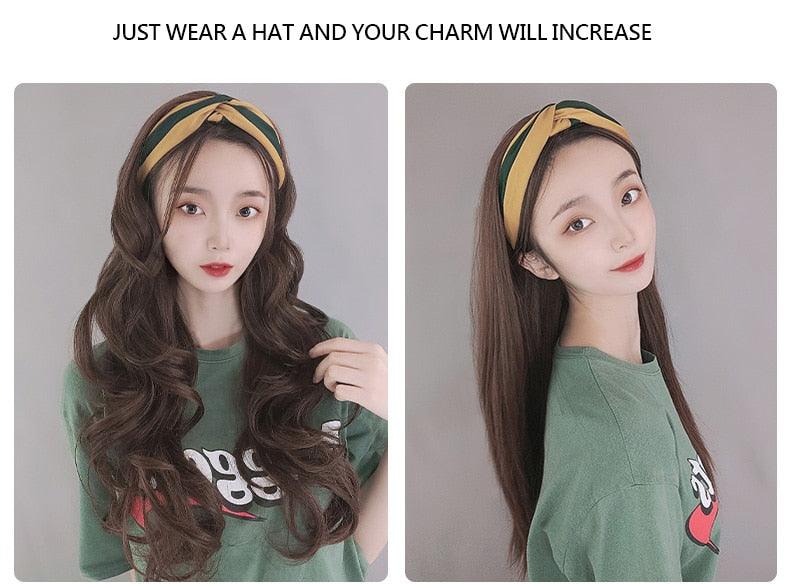Casquette avec cheveux longs ondulés faux cheveux chapeau perruque extensions de cheveux synthétiques chapeau avec cheveux postiche naturelle perruques pour femmes noires perruques de cosplay pour femmes