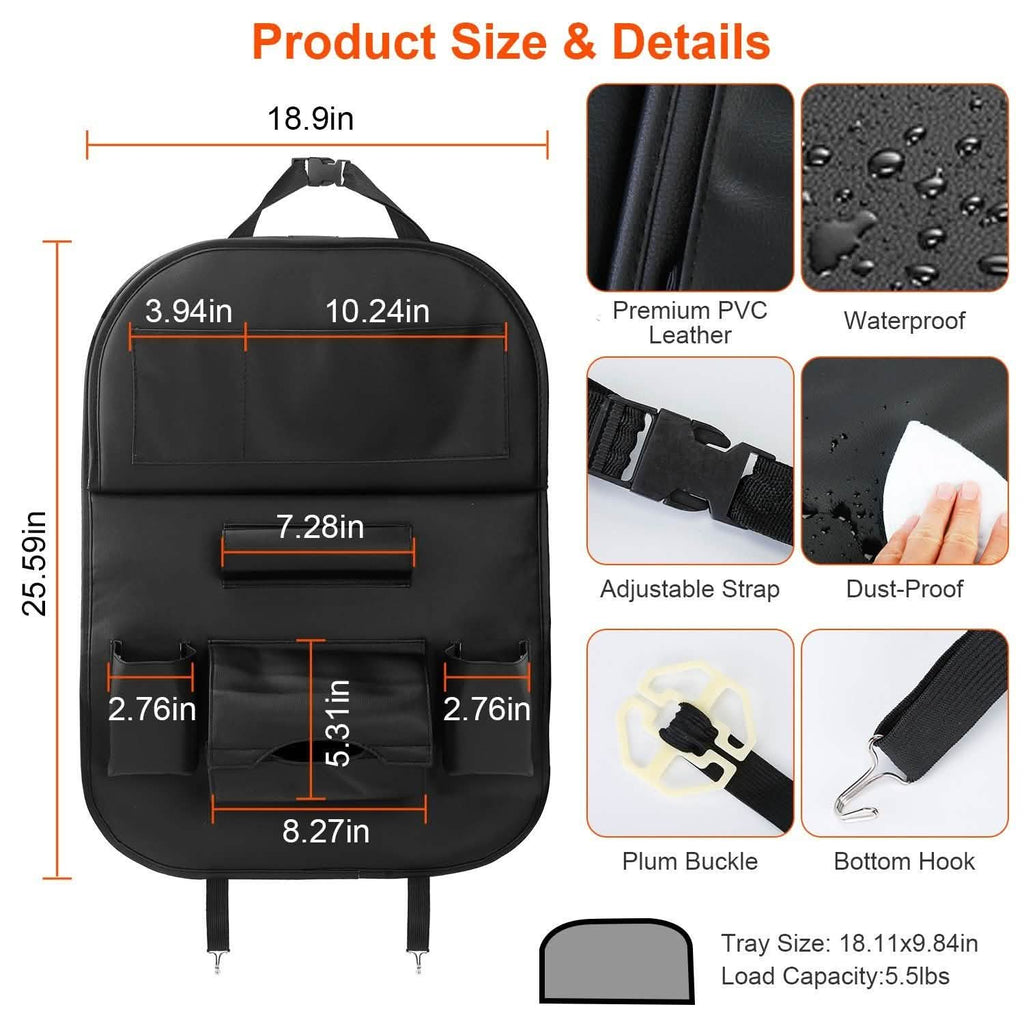 Organisateur de siège arrière de voiture avec plateau de table pliable 8 poches