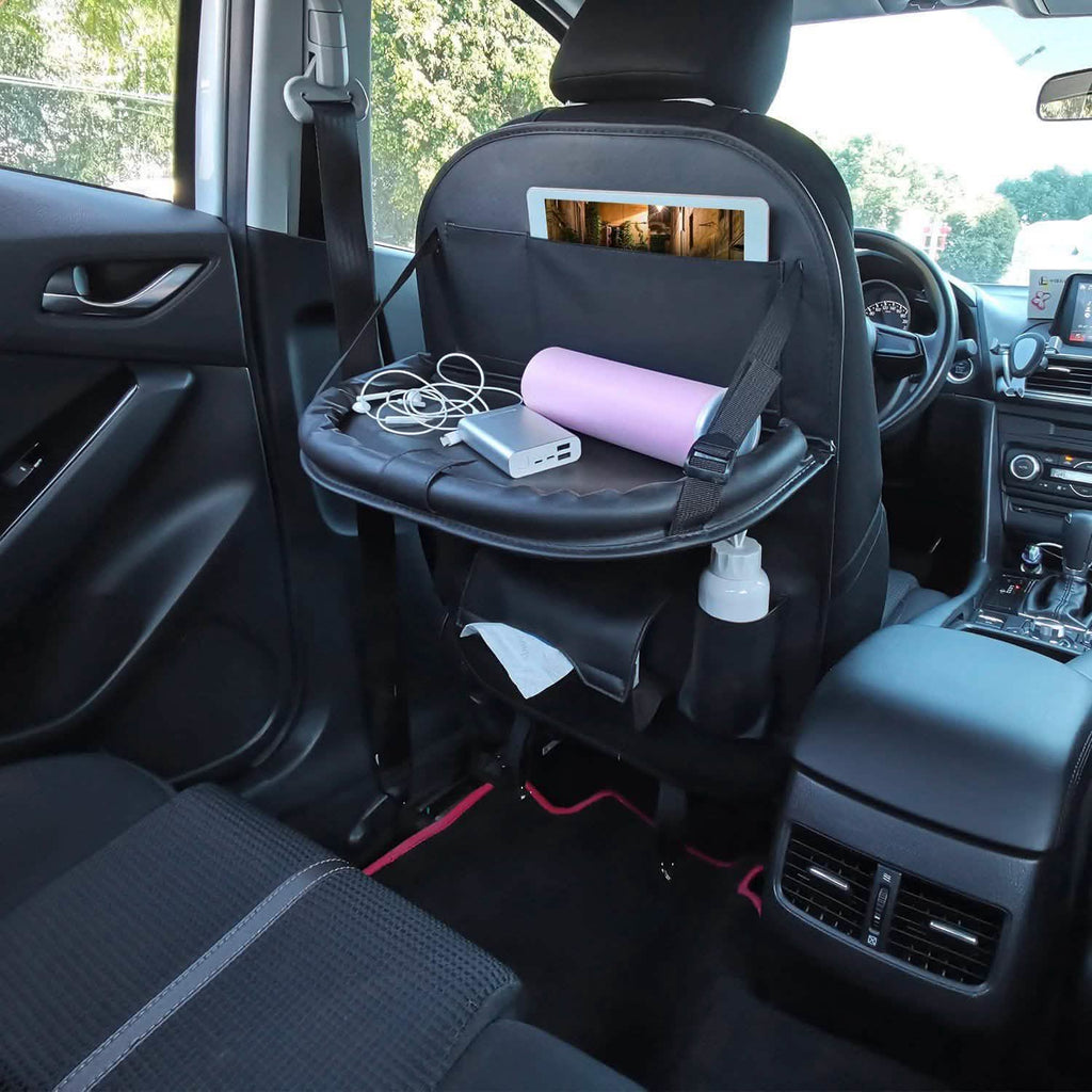 Organisateur de siège arrière de voiture avec plateau de table pliable 8 poches