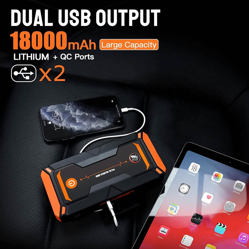 Démarreur de Voiture 1200A en Crête 18000mAh