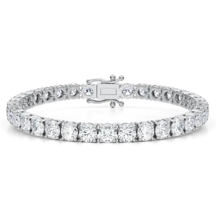 Bracelet tennis en or blanc 14 carats 17,00 carats, diamants de synthèse ronds, 7 pouces, D VS