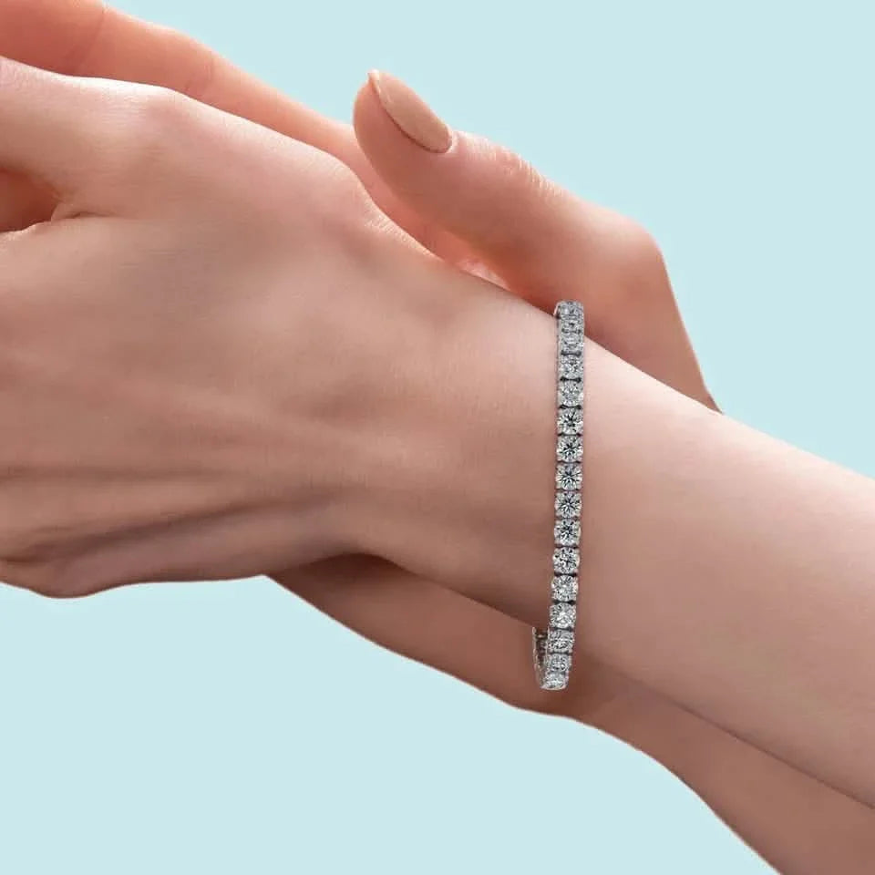 Bracelet tennis en or blanc 14 carats 17,00 carats, diamants de synthèse ronds, 7 pouces, D VS