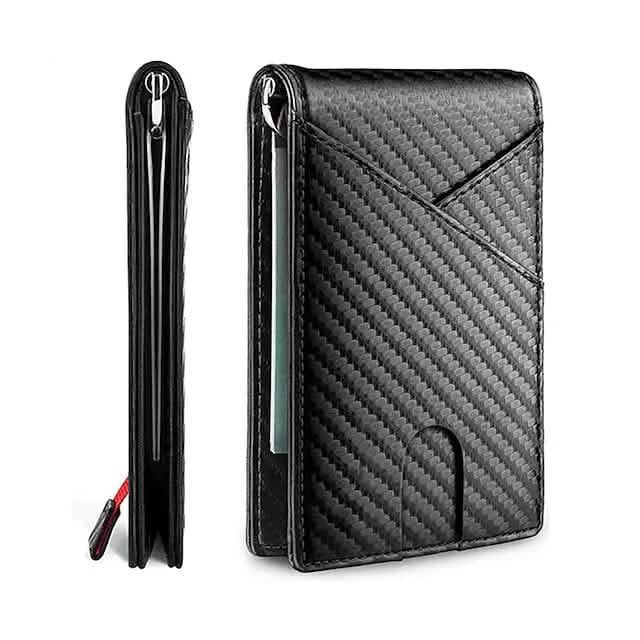 Portefeuilles Homme RFID en Fibre de Carbone Double Volet Pince à Billets