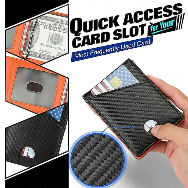 Portefeuilles Homme RFID en Fibre de Carbone Double Volet Pince à Billets