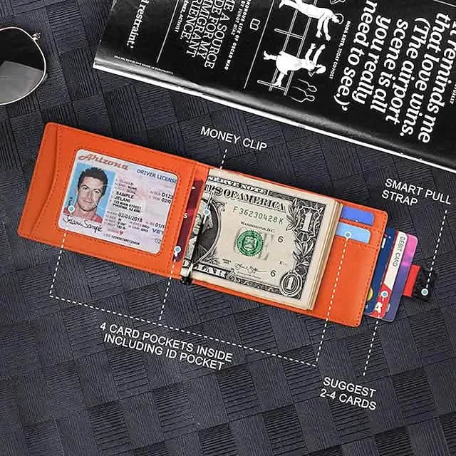 Portefeuilles Homme RFID en Fibre de Carbone Double Volet Pince à Billets