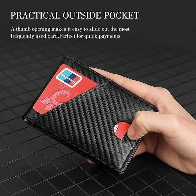 Portefeuilles Homme RFID en Fibre de Carbone Double Volet Pince à Billets